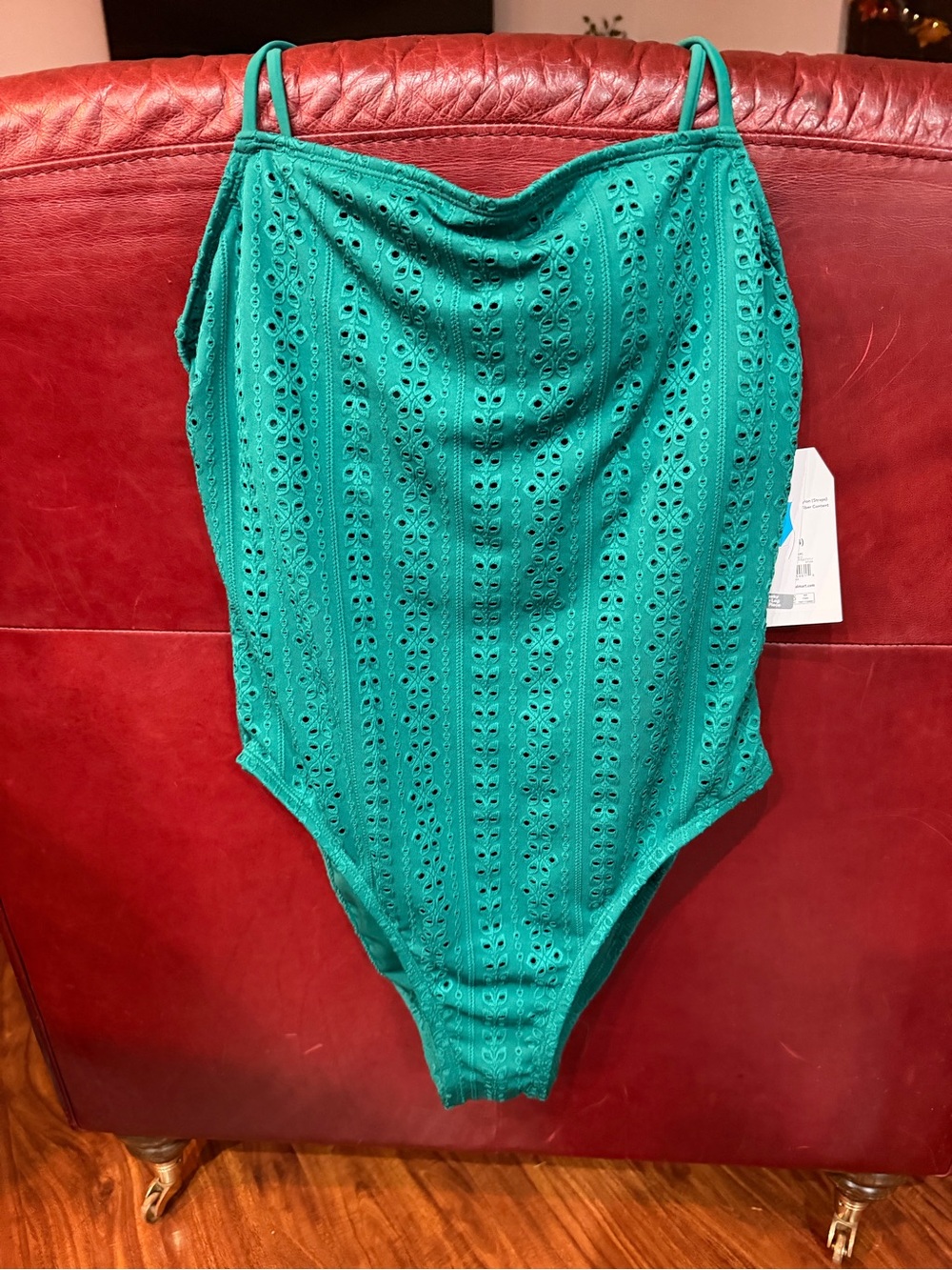 Time and Tru Teal Eyelet One-Piece Swimwear with Adjustable Straps